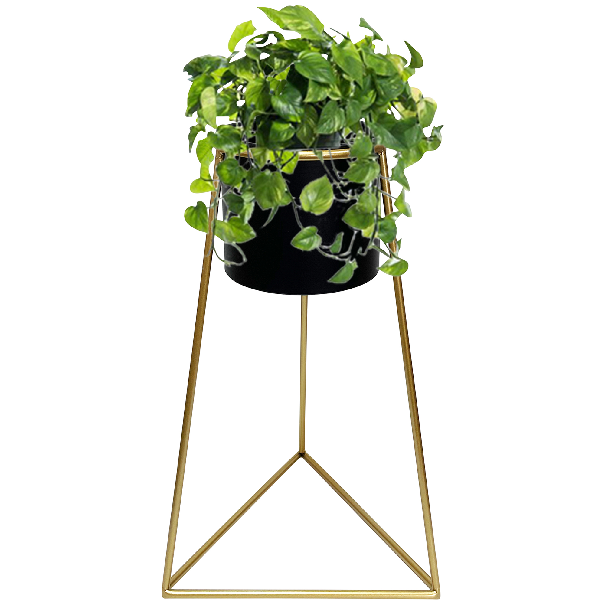 OLYMPUS DIGITAL CAMERA Black Planter on Gold Pyramid Stand 45cm - Image 1