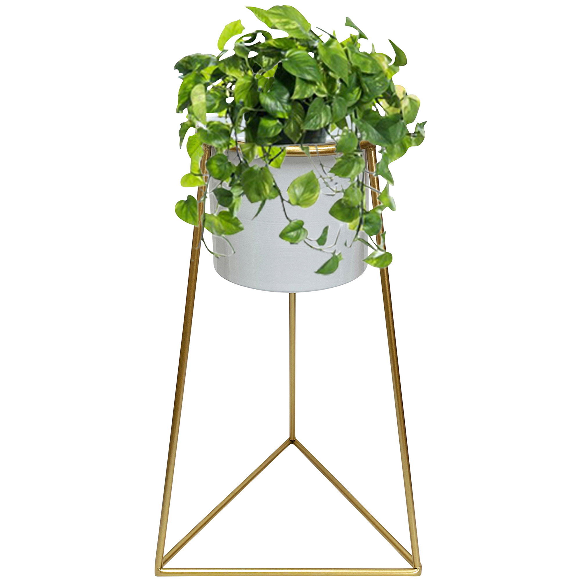 OLYMPUS DIGITAL CAMERA White Planter on Gold Pyramid Stand 45cm - Image 1