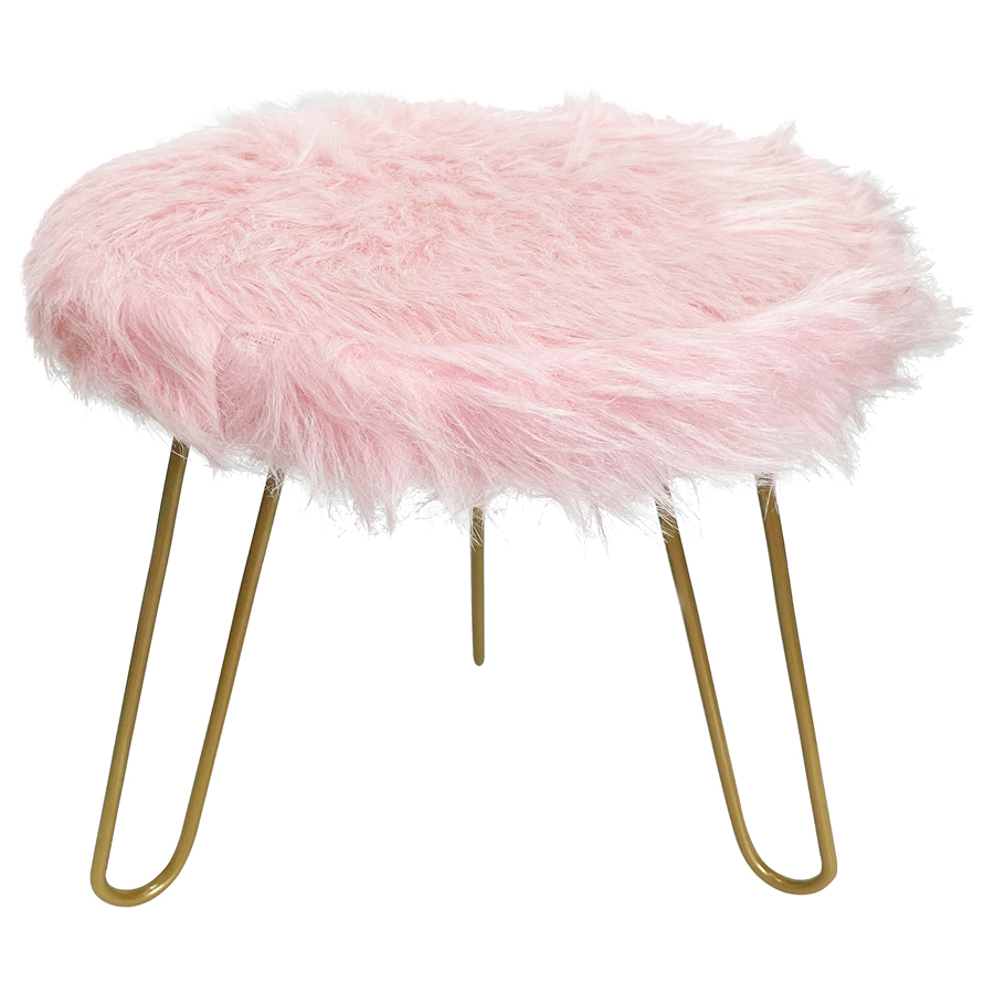 OLYMPUS DIGITAL CAMERA Faux Fur Shaggy Pink 3 Legged Child Stool / Footstool 30cm - Image 1