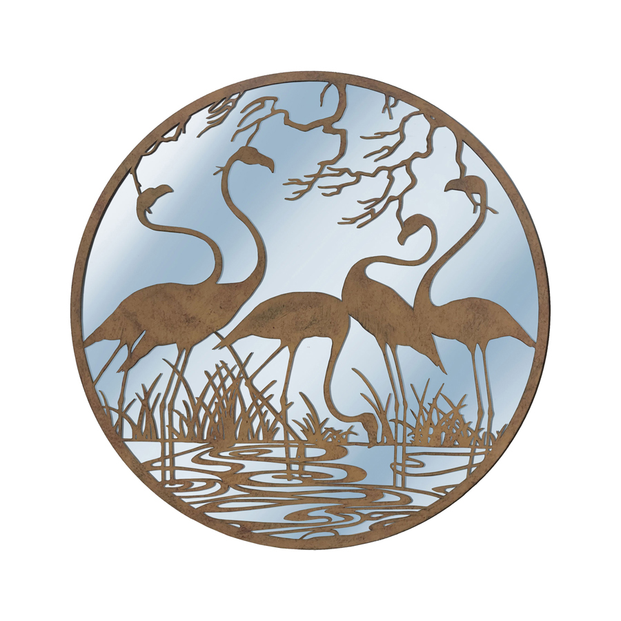 V637-71475MIR-202508251925-00 Large Lasercut Flamingos w Mirror Wall Art 60cm - Image 1