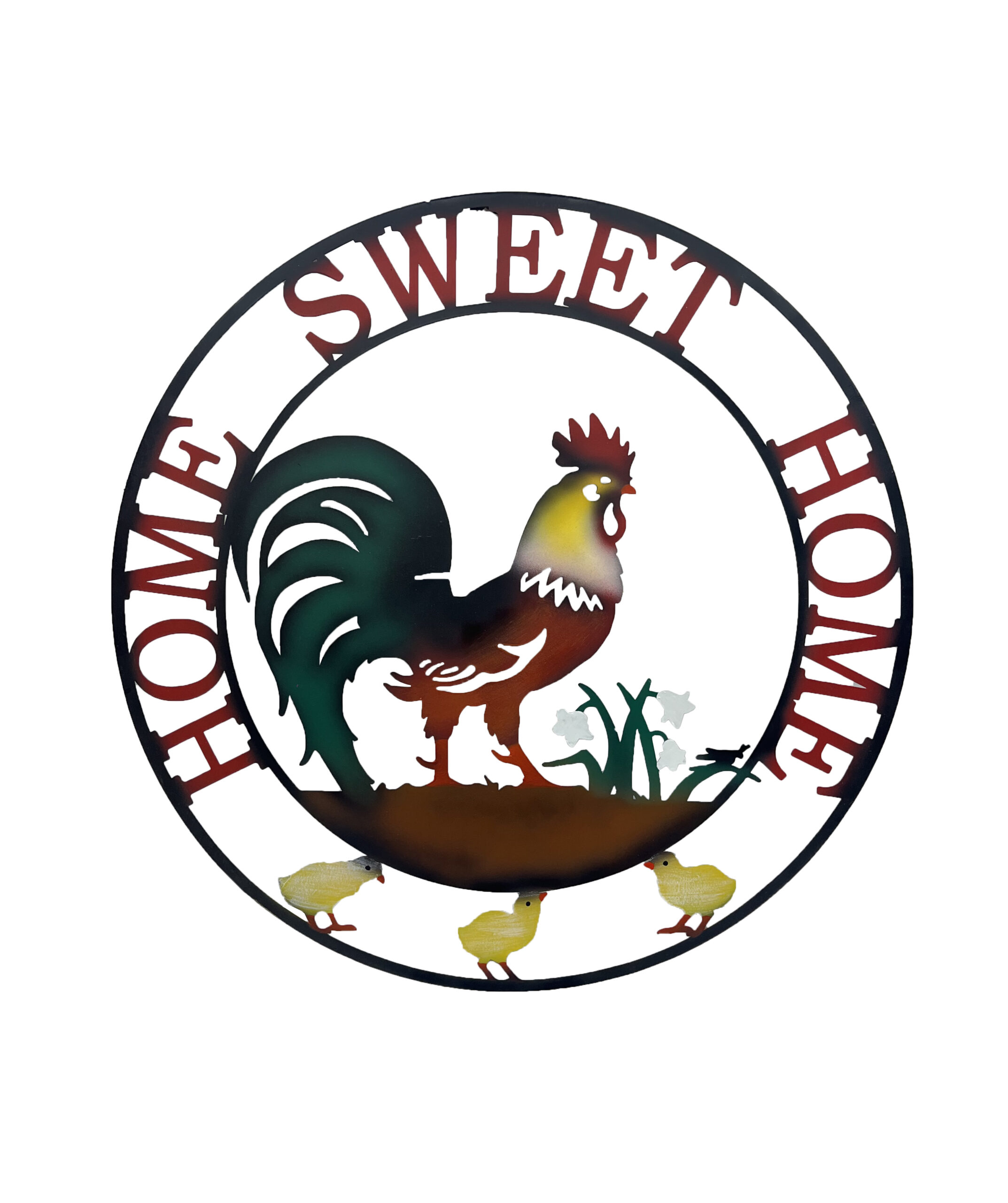 V637-71645RST-202508251945-00 Laser Cut Rooster Home Sweet Home Wall Art 60cm - Image 1