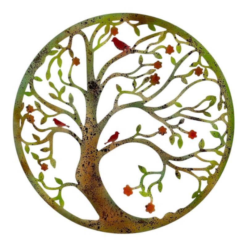 V637-71668TRE-202508251545-00 Round Laser Cut Tree Of Life w Red Birds 80cm - Image 1