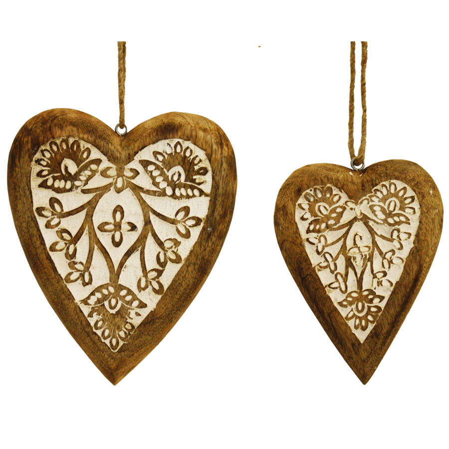 V637-71942HRT-202508251545-00 Set 2 Carved Hanging Hearts 20cm, 15cm - Image 1