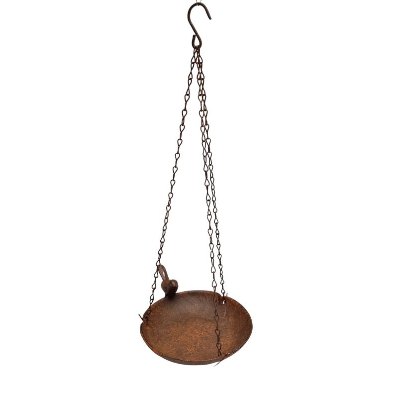 V637-74142BRD-202508251611-00 Hanging Cast-Iron Rust Birdfeeder w Bird 40cm - Image 1