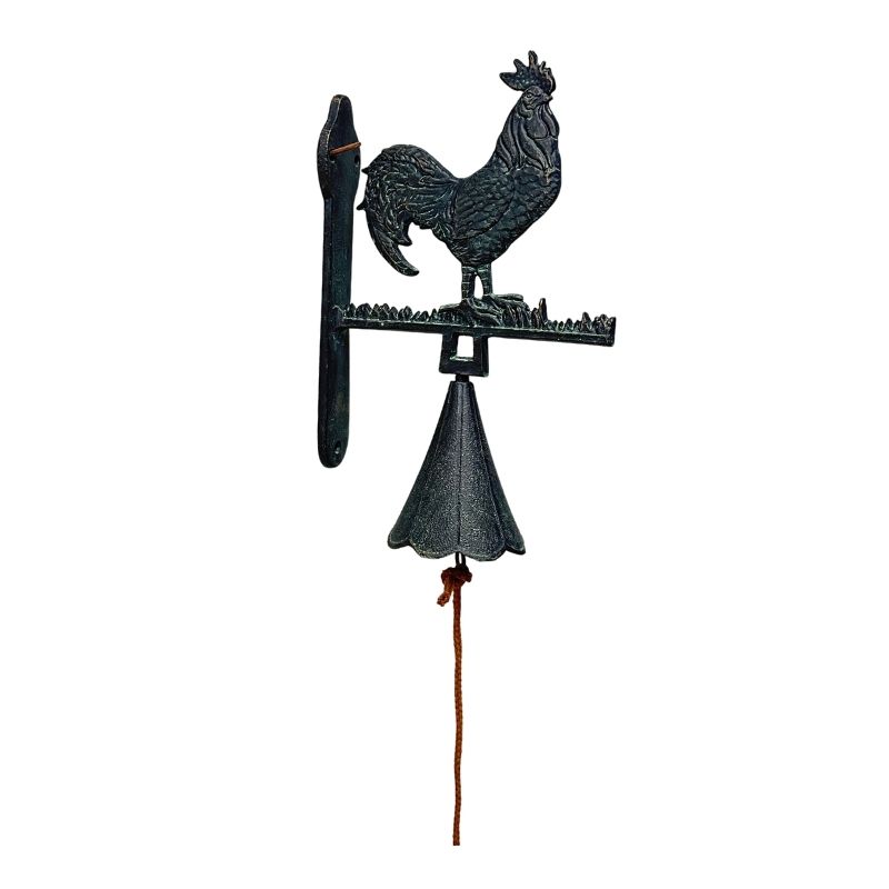 V637-74144RST-202508251615-00 Cast- Iron Rooster Doorpost w Bell 30cm - Image 1