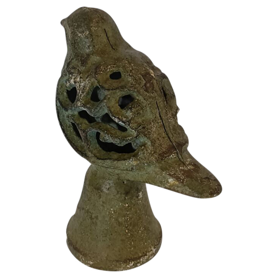 V637-84180BRD-202508251630-00 Aged Cast-Iron Bird on Base Decoration 10x14cm - Image 1