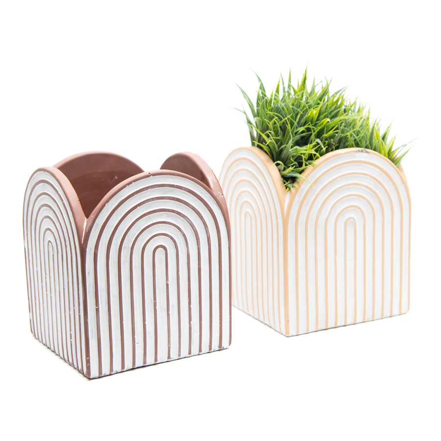 V637-88693PLN-202508251630-00 Set 2 Asst Arc Square Pot planters w Hole & Plug 17cm - Image 1