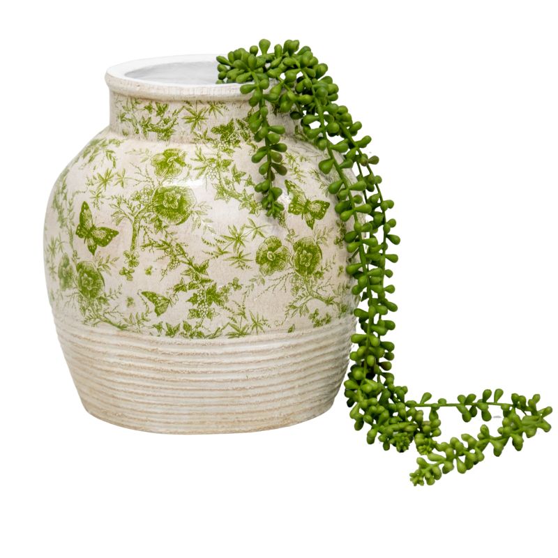 V637-88752VSE-202508251653-00 Glazed Green Stoneware Look Vase 25cm - Image 1