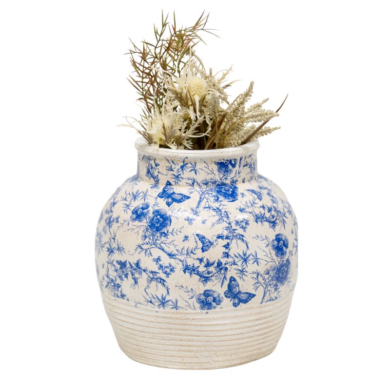 V637-88755VSE-202508251653-00 Glazed Blue Stoneware Look Vase 33cm - Image 1