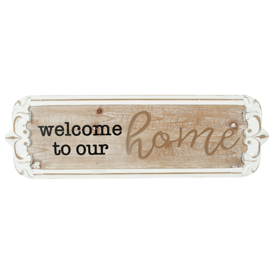 V637-90306WEL-202508251720-00 Carved 'Welcome to Our Home' Wall Art 80x25cm - Image 1