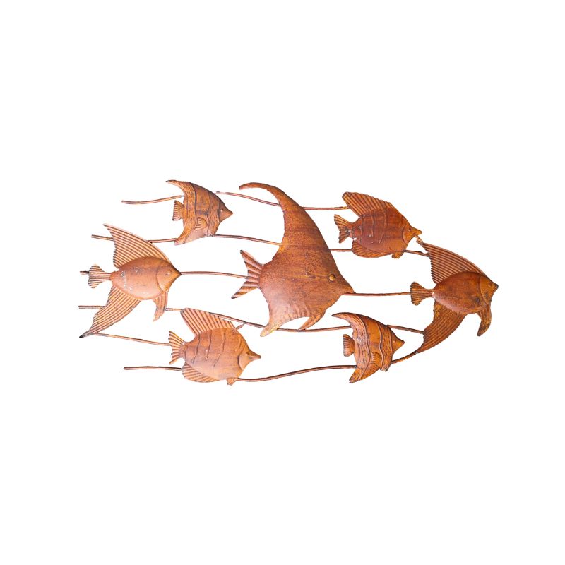 V637-97048FSH-202508251915-00 Rust School Of Fish Wall Art 90cm - Image 1
