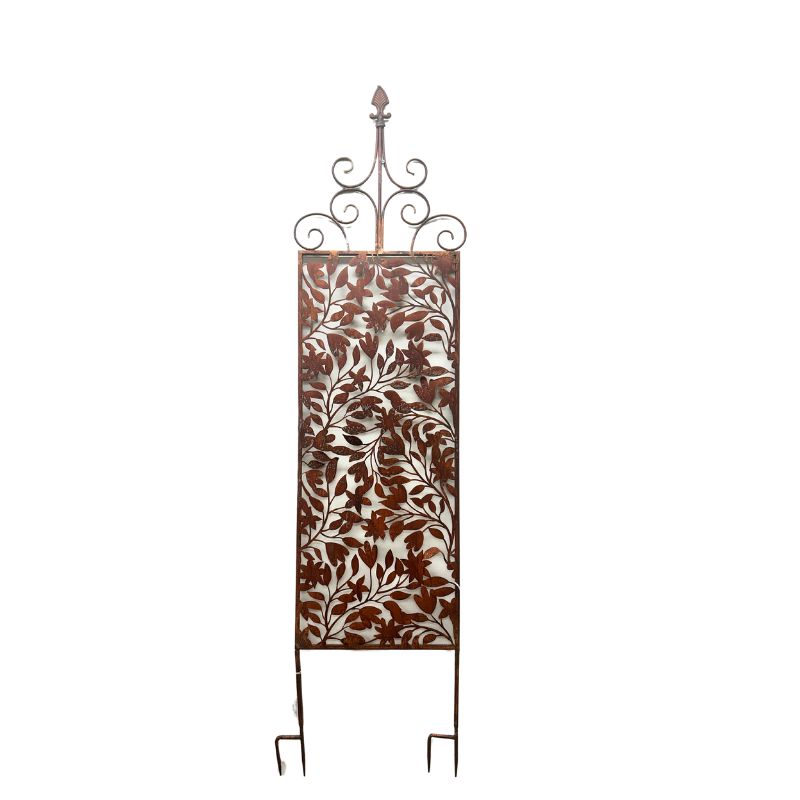 V637-97051SCR-202508251920-00 Rust Screen / Wall Art W Fleur De Lis + Removable Stakes 168cm - Image 1