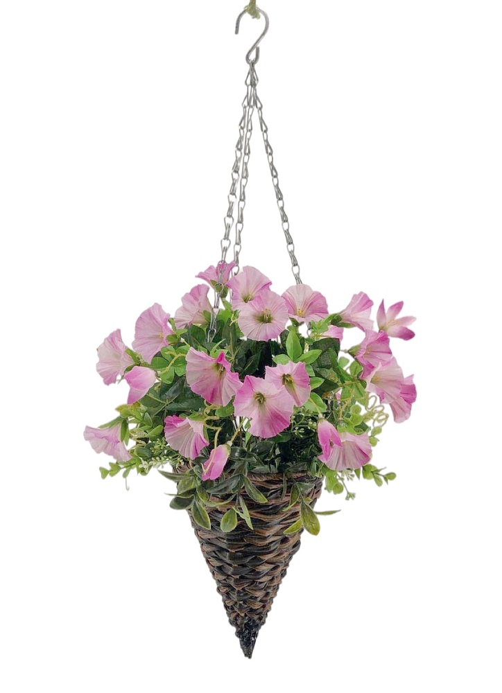 V637-AFL30728-202508251555-00 Artificial Hanging Flower in Rattan Pot 72cm - Image 1