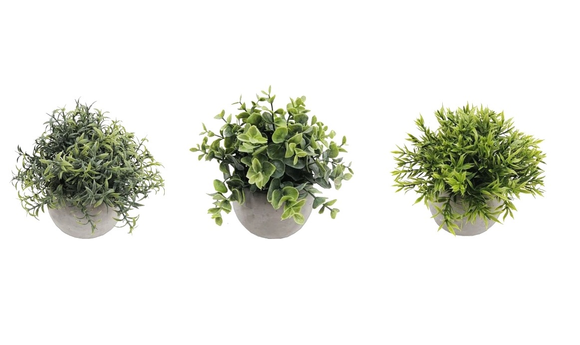 V637-AFL31756-202508251606-00 Set 3 Artificial Plant in Cement Pot Assort 18cm - Image 1