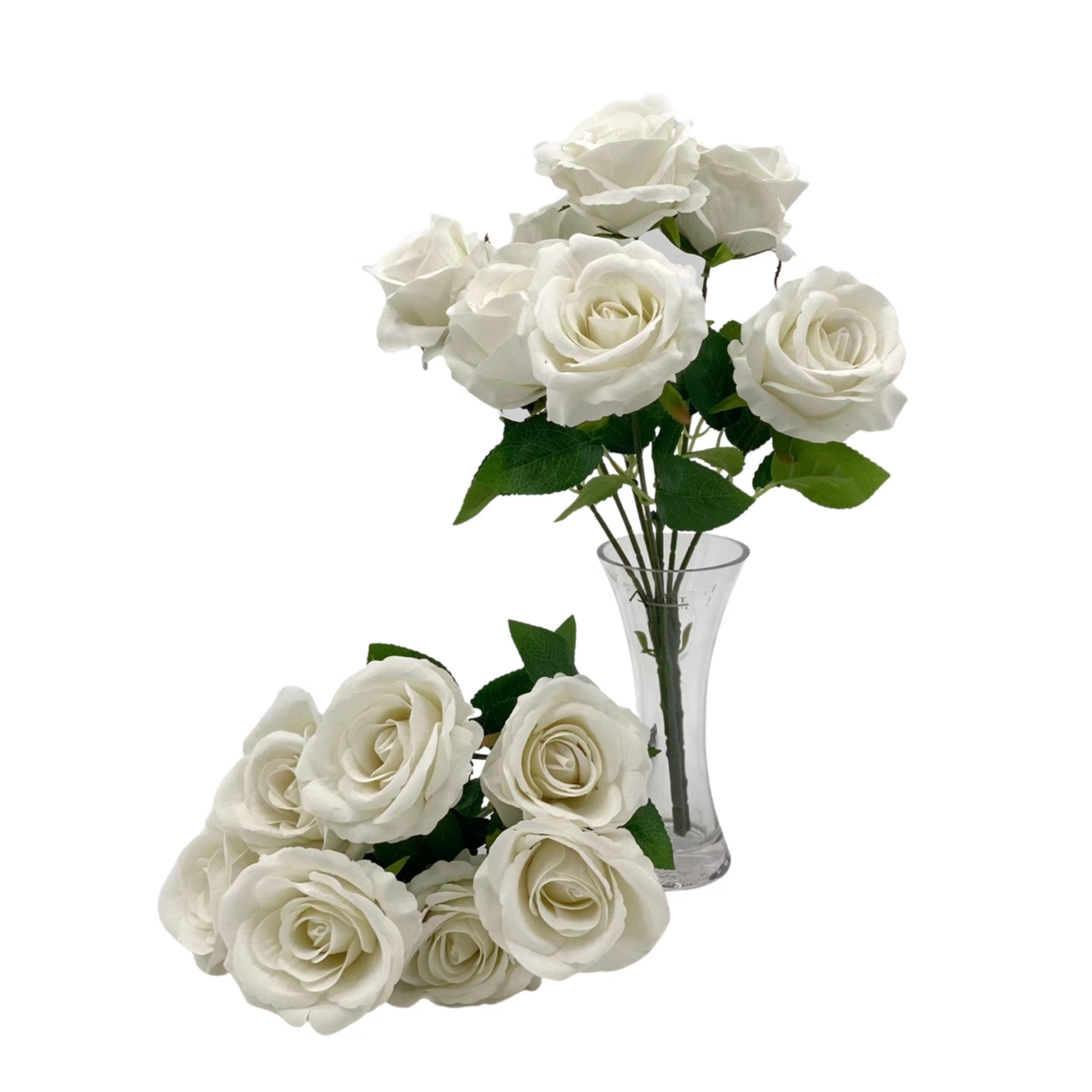 V637-AFL32487-202508251635-00 bulk 8 Artificial Rose Bouquet 7 Heads White 10x46cm - Image 1