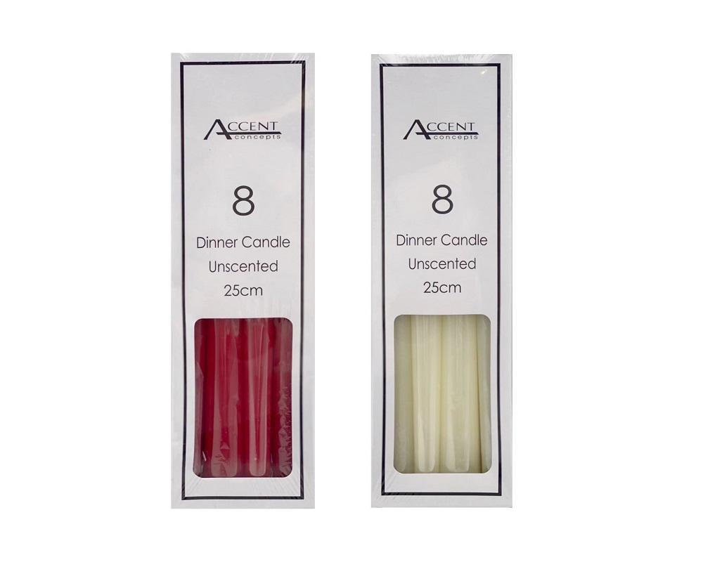 V637-CDS32419-202508251735-00 bulk 192 Unscented Dinner Candle Red & Ivory 25cm - Image 1