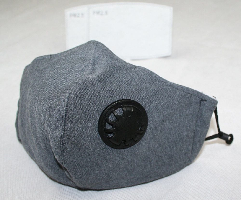 V637-COTMG-202508251745-00 Cotton Cloth Face Mask w 2 Filters Reusable Adjustable 3Ply Grey - Image 1