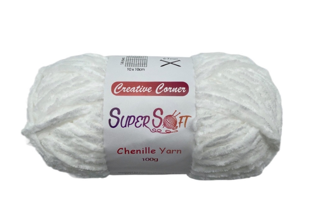 V637-CRA31381-202508251925-00 bulk 12 White Super Soft Chenille Yarn 100G - Image 1