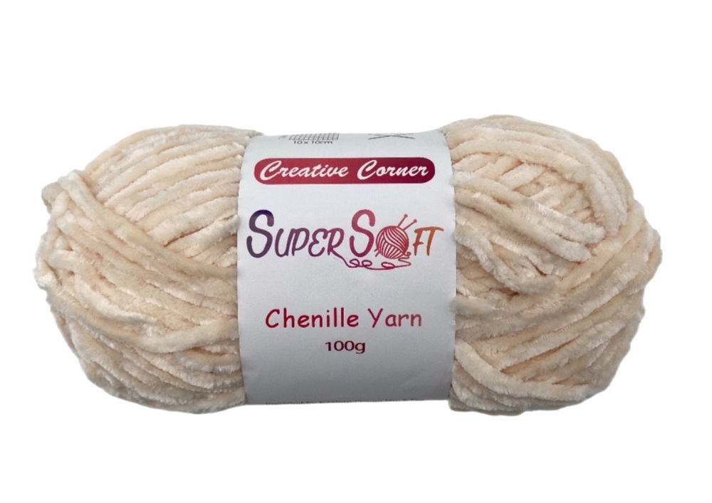 V637-CRA31383-202508251925-00 bulk 12 Beige Super Soft Chenille Yarn 100G - Image 1