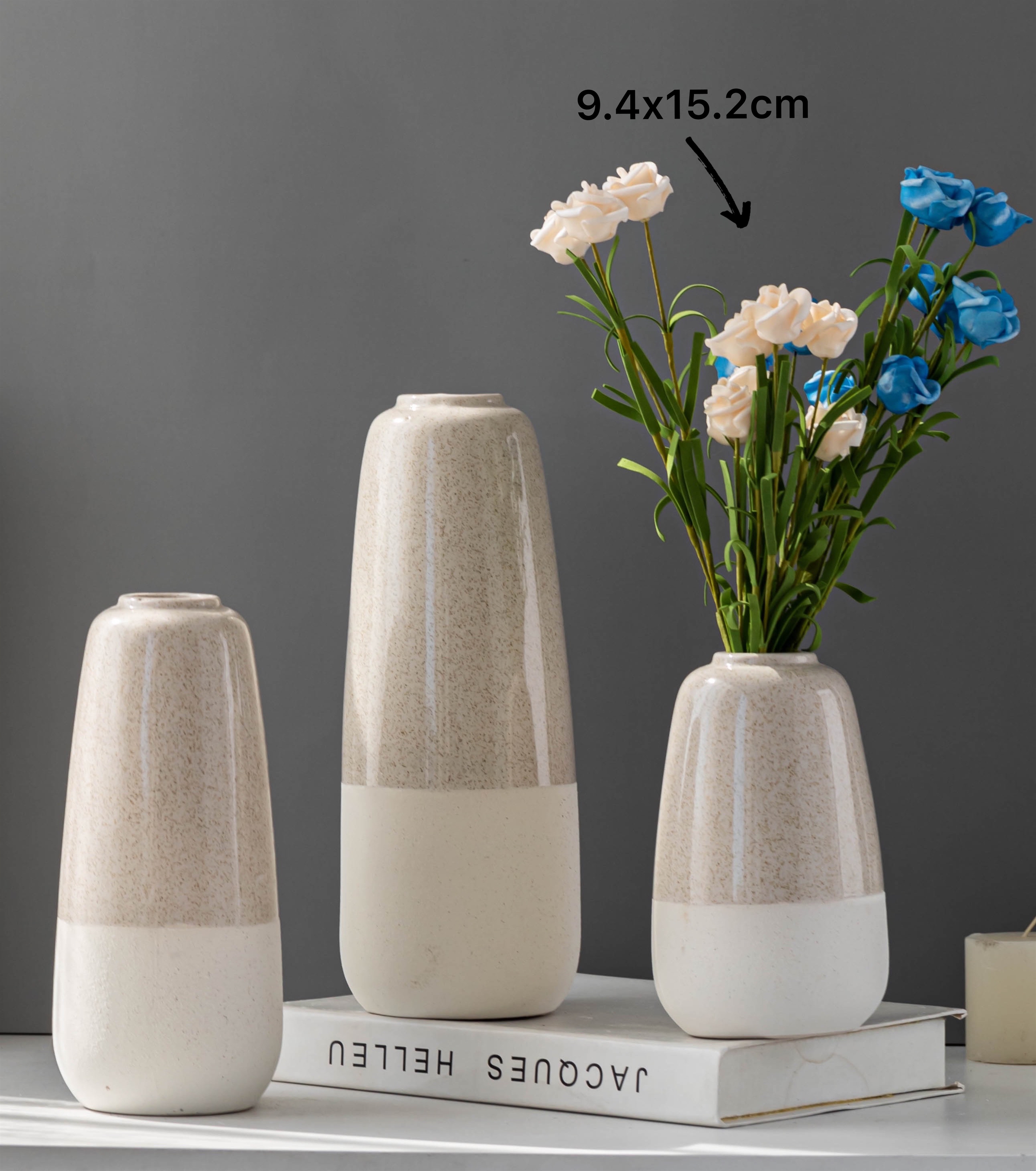 V637-CVA32562-202508251540-00 Two Tone Ceramic Vase Flower 15cm - Image 1