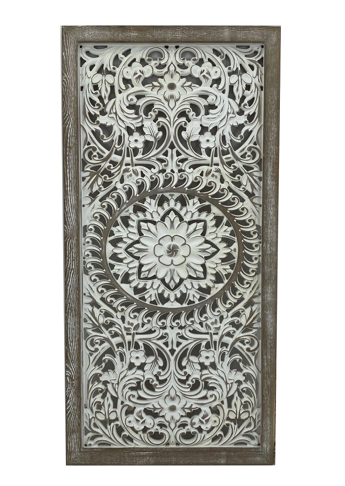 V637-DCO30880-202508251553-00 Carved Rectangle Wall Art White 80cm - Image 1