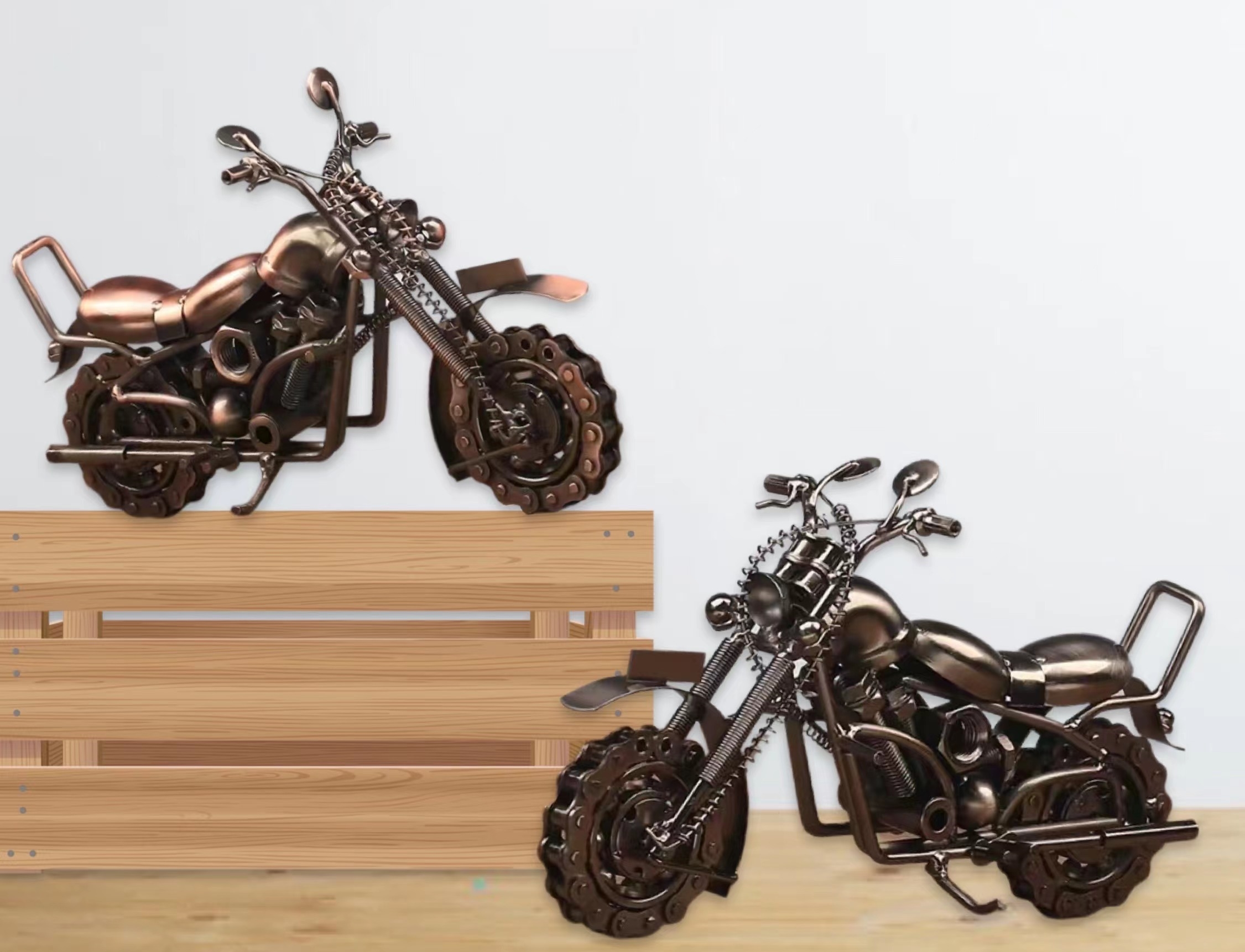 V637-DCO32574-202508251611-00 Set 2 Metal Retro Wheel Rotatable Motorcycle Assort 28cm - Image 1