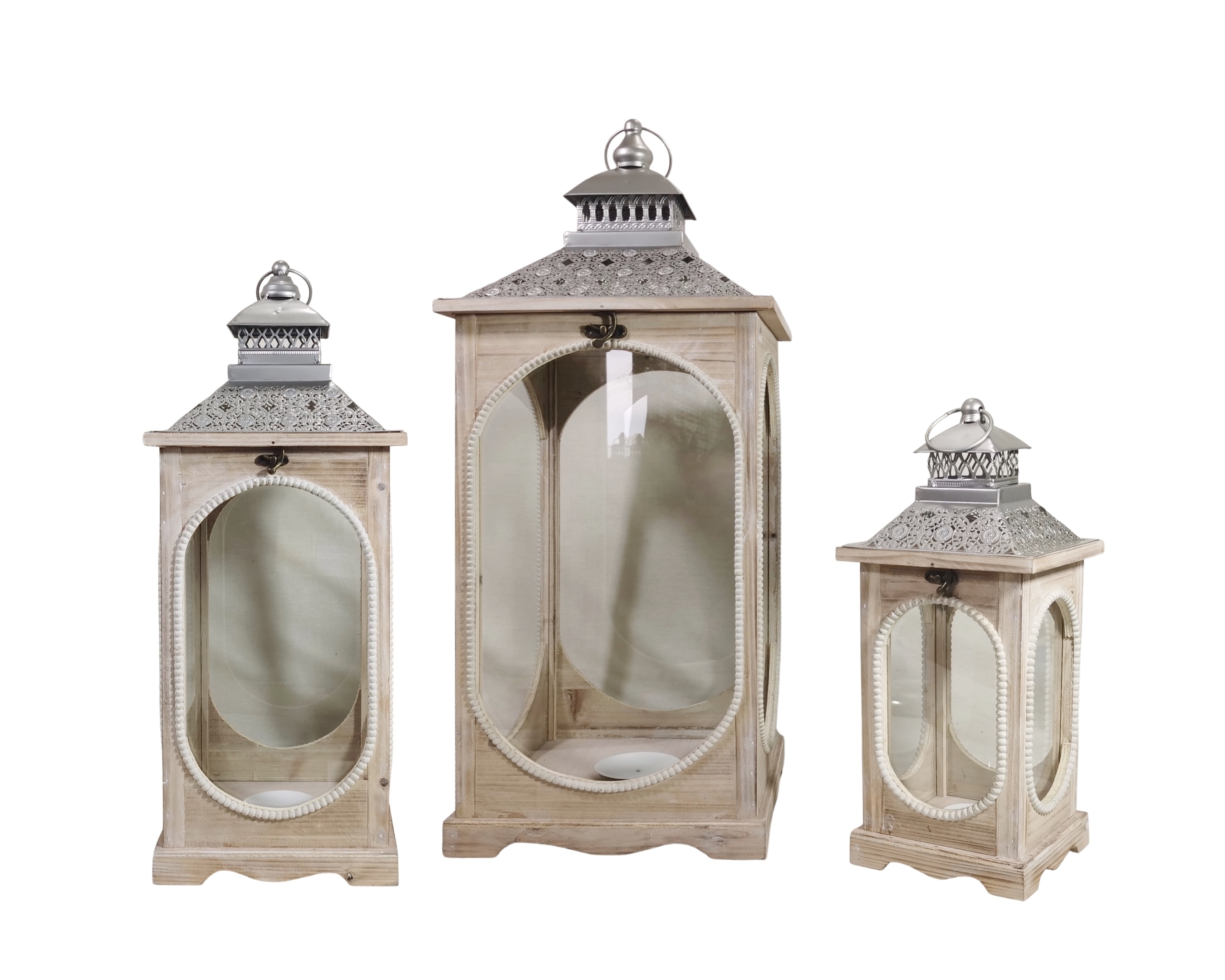 V637-DCO35030-202508251630-00 Set 3 Natural Wooden Lantern w Oval Shape 76cm - Image 1