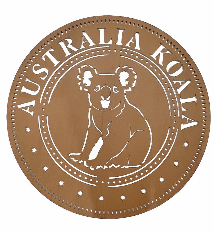 V637-E522750-202508252025-00 Set 2 Aus Penny Metal Wall Art Koala 98x98cm - Image 1