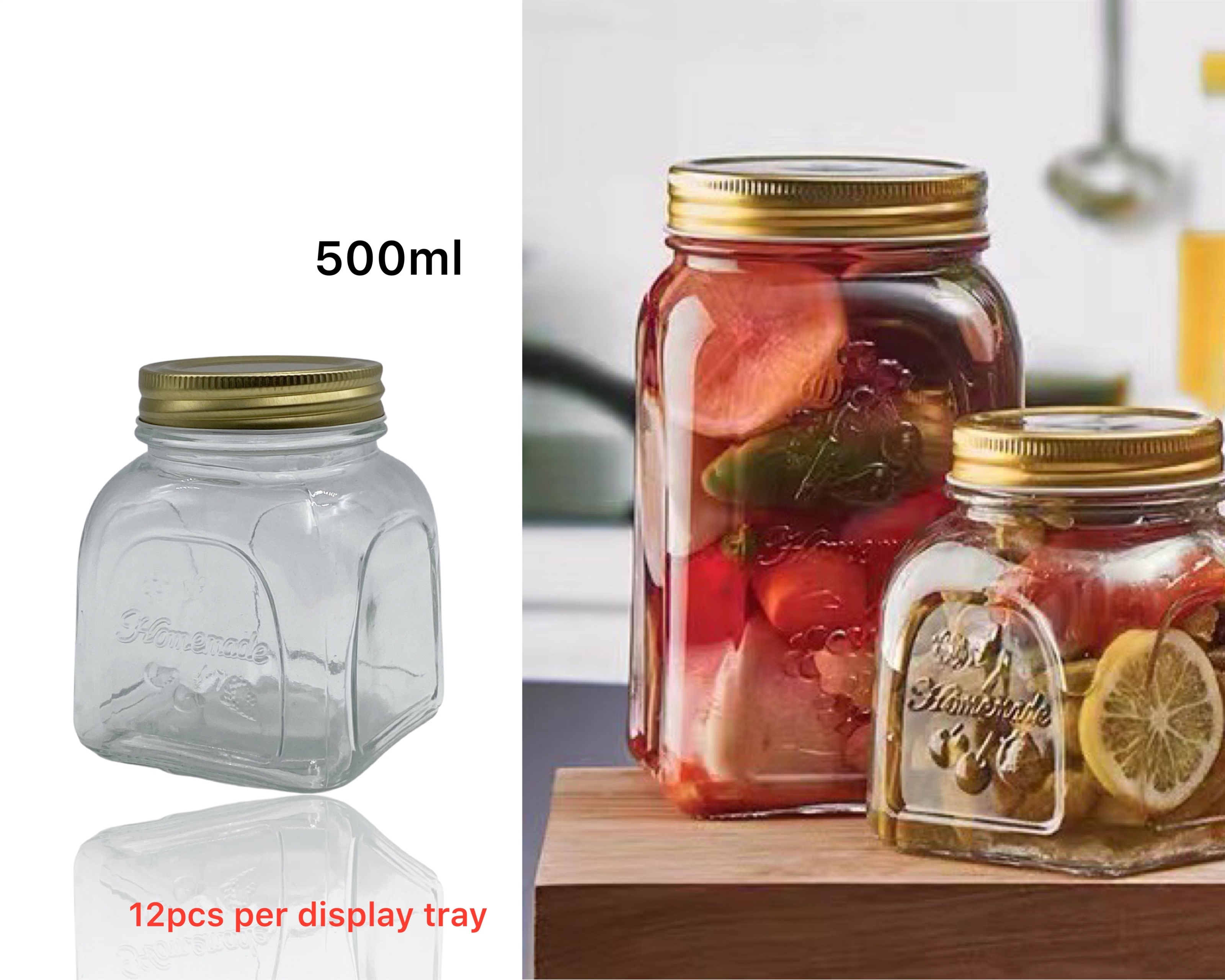 V637-KIT31750-202508252252-00 bulk 36 Glass Square Jar W Gold Metal Lid 500ml - Image 1