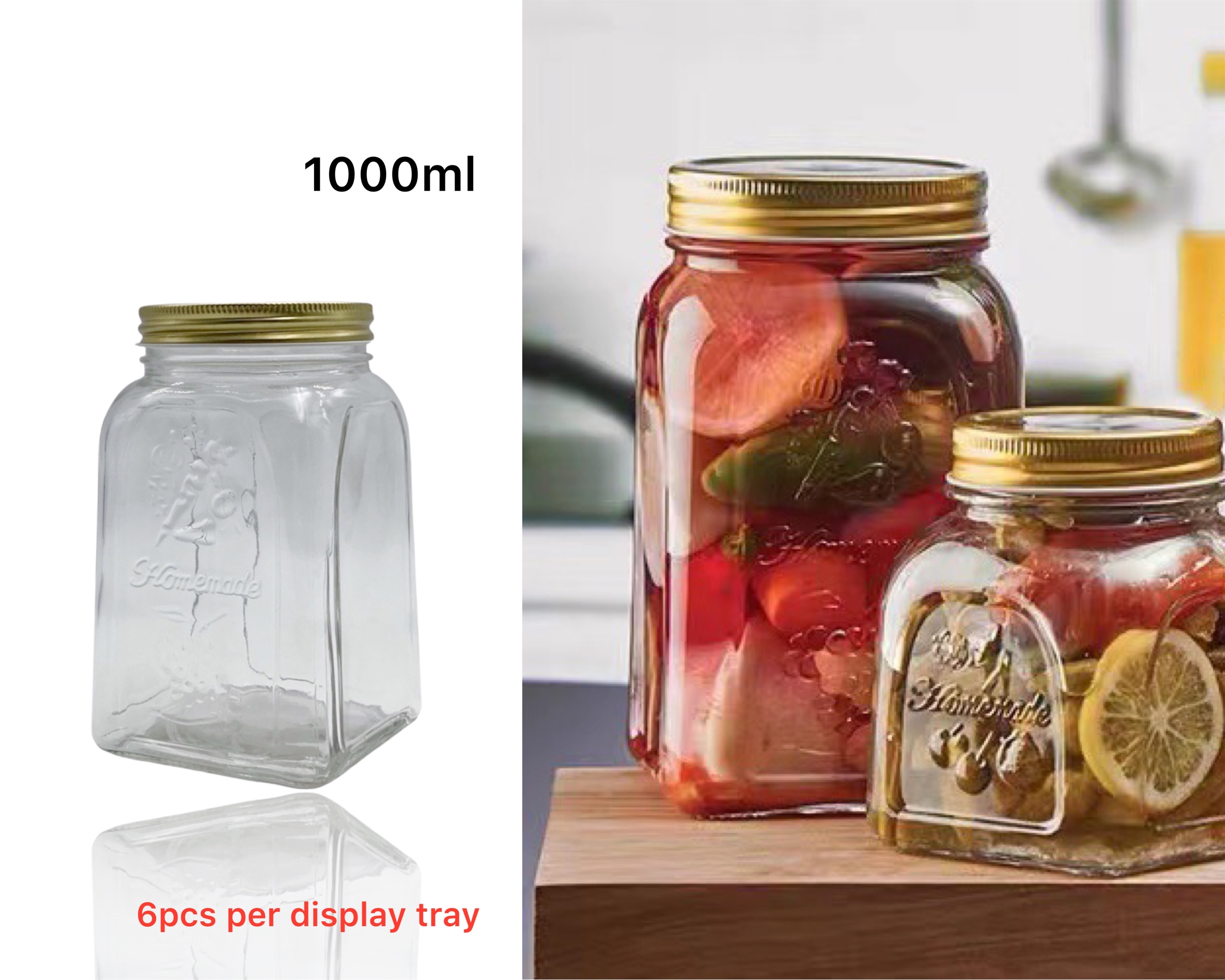 V637-KIT31751-202508252252-00 bulk 18 Glass Square Jar w Gold Metal Lid 1000ml - Image 1