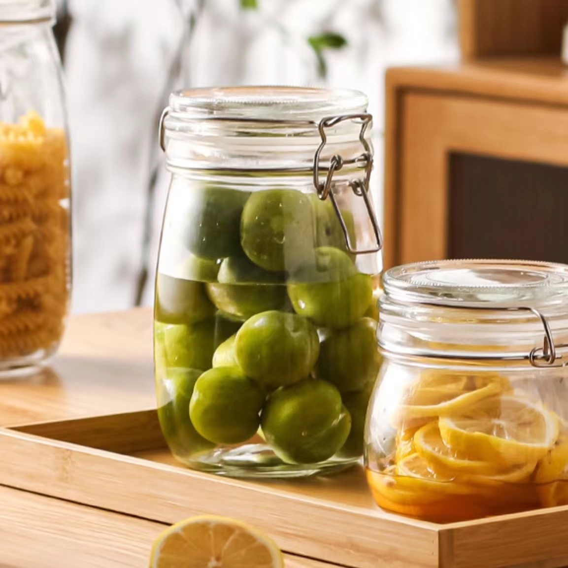 V637-KIT32681-202508252315-00 bulk 24 Glass Jar Metal Clip 1000ml Canister 16cm - Image 1