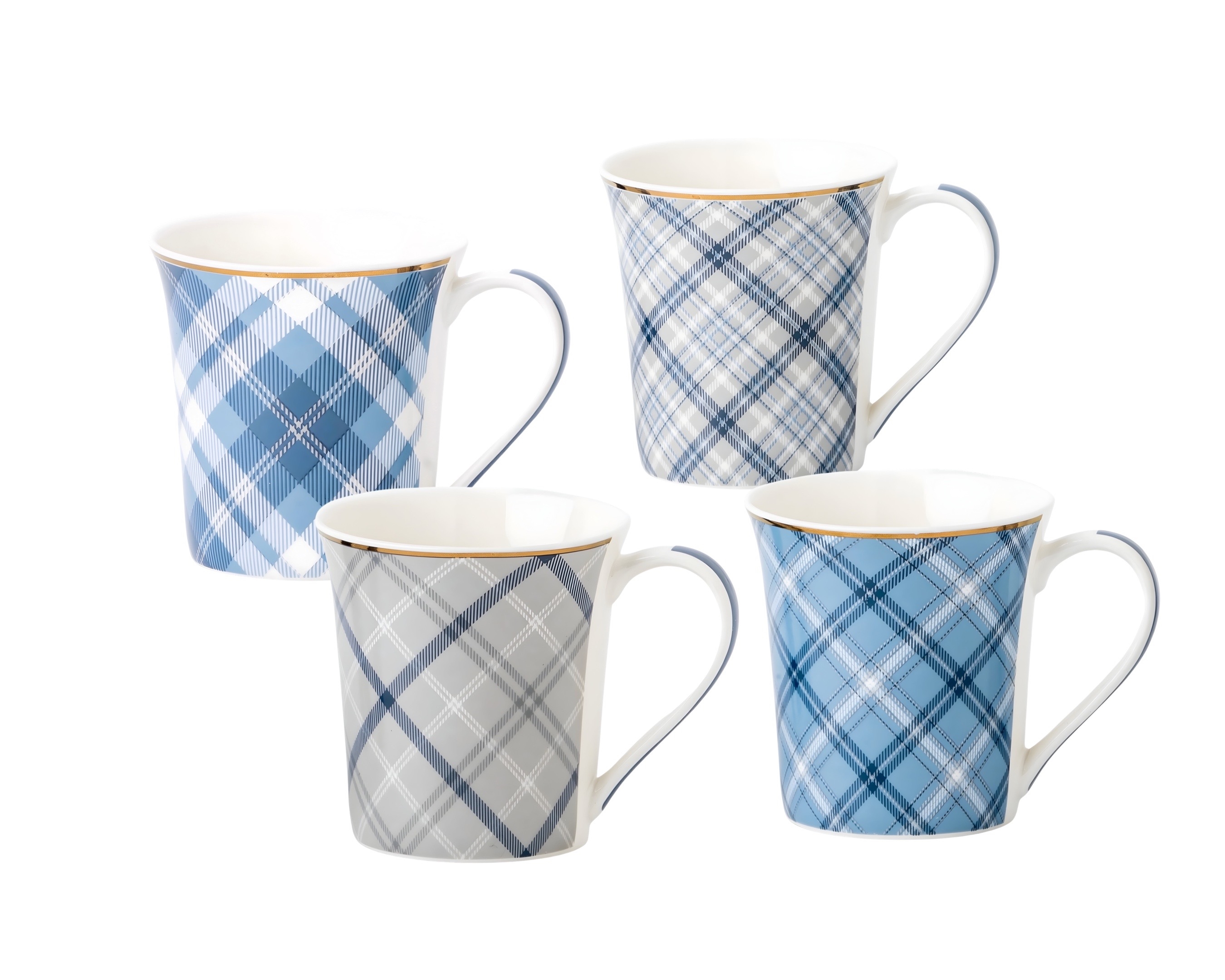 V637-MUG36426-202508252005-00 bulk 24 Tartan Design New Bone China Mug 370ml 4 Assorted - Image 1