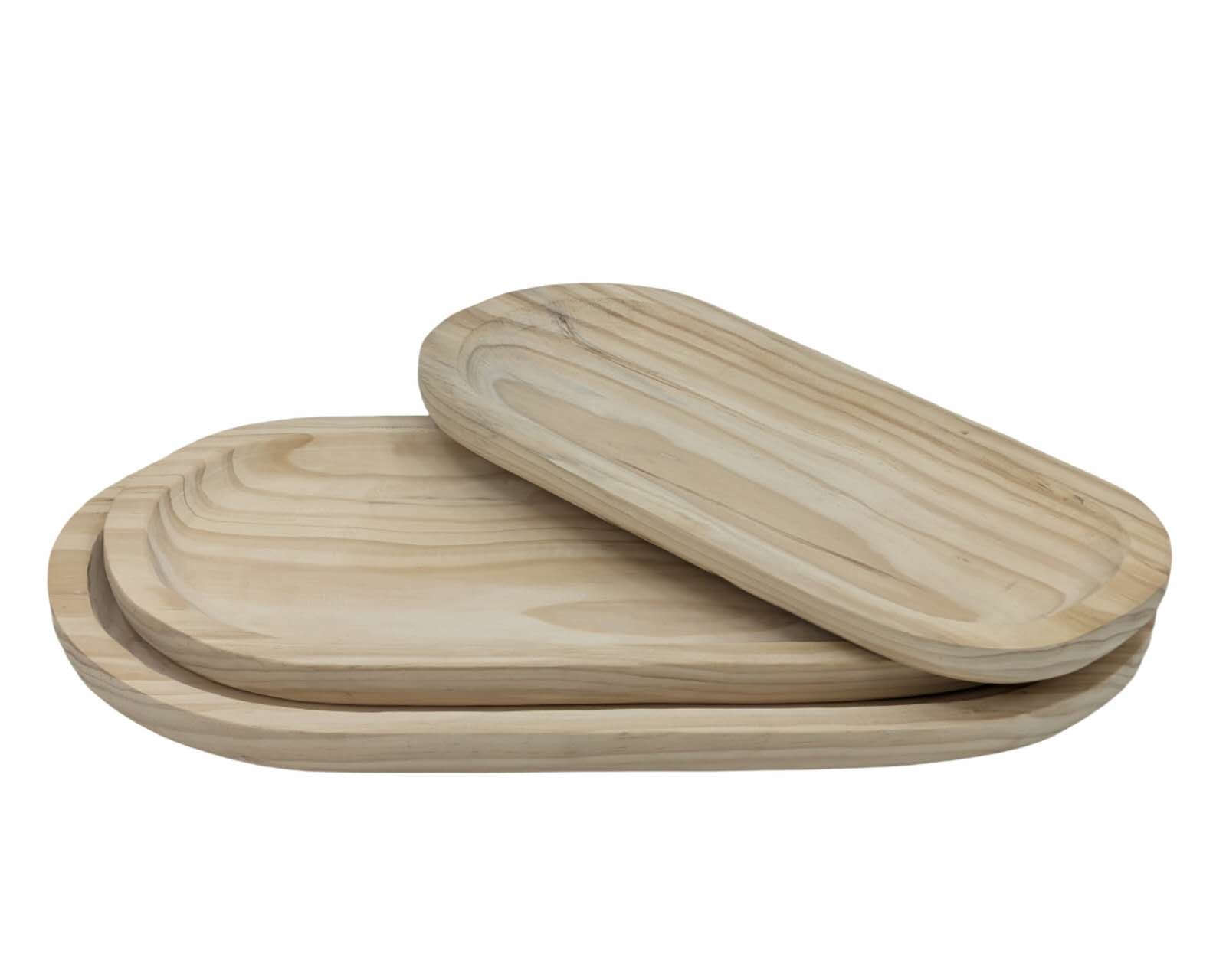 V637-WDB37493-202508260715-00 Set 3 Wood Oval Trays 45cm - Image 1