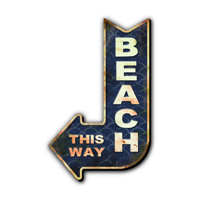 V637-WF-TI-001-202508260630-00 Beach Arrow Sign Wall Art 48cm - Image 1