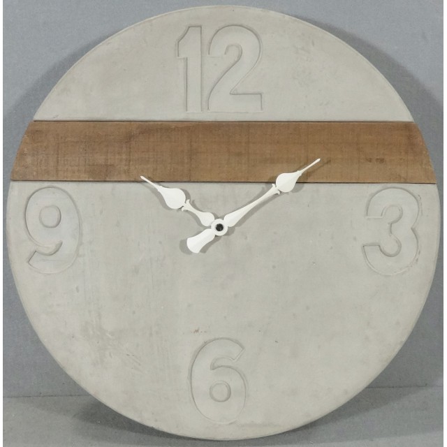 V637-WF-WOO-1075-202508260715-00 Cement Clock w Wooden Stripe 40cm - Image 1