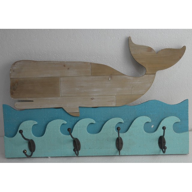 V637-WF-WOO-1078-202508260715-00 Whale Inspired 4 Hooks Wall Hanging 60cm - Image 1