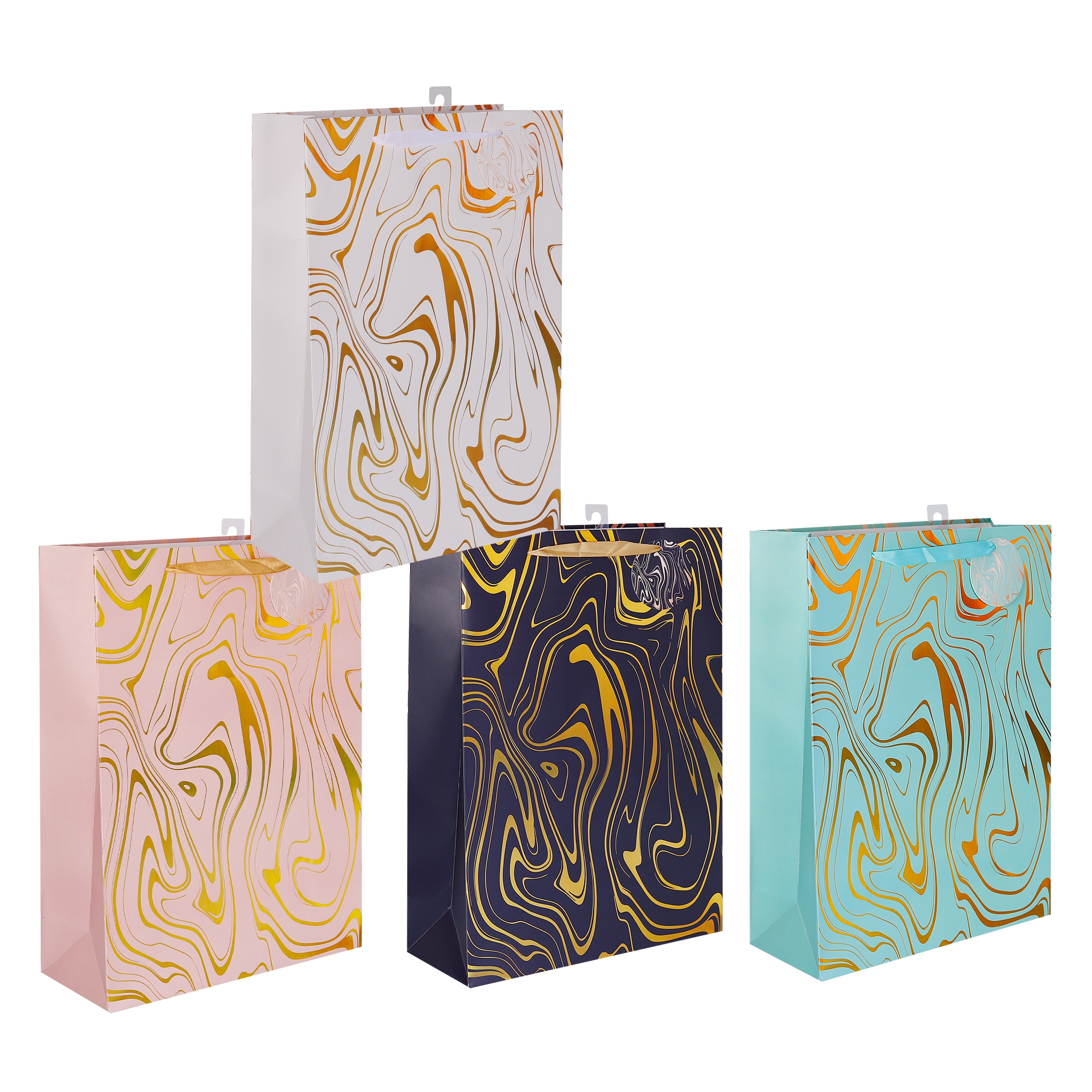 V637-WRP35985-202508260811-00 bulk 24 Large Marble Flow Gift Bag Foiled 4 Assorted 26x32cm - Image 1