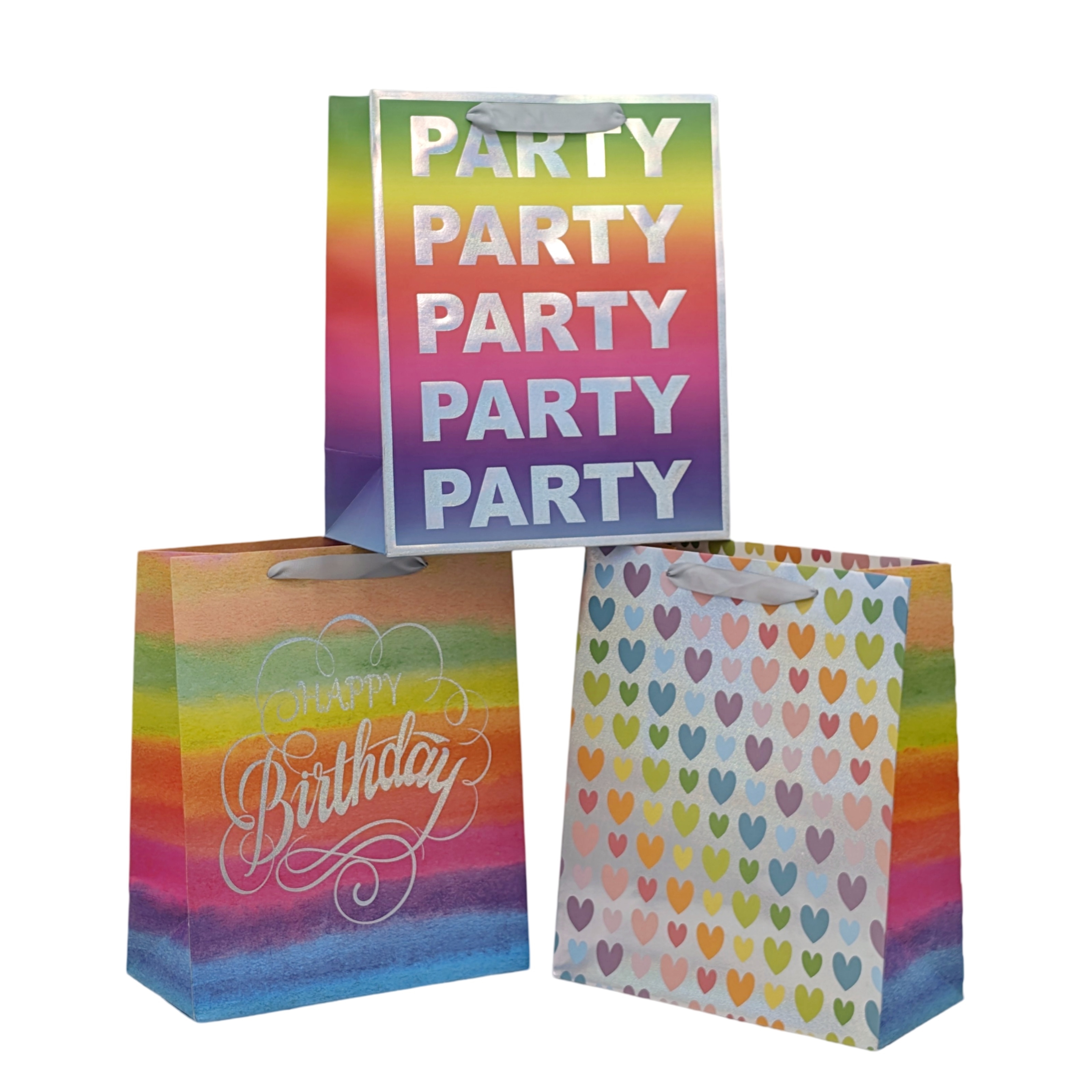 V637-WRP37049-202508260815-00 bulk 24 Xlarge Rainbow Celebration Gift Bag 3 Assort 42cm - Image 1