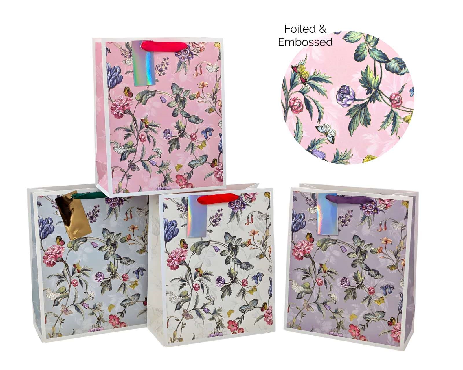 V637-WRP37144-202508260815-00 bulk 24 Small Jardin Floral Gift Bag Foiled 4 Assort 14cm - Image 1