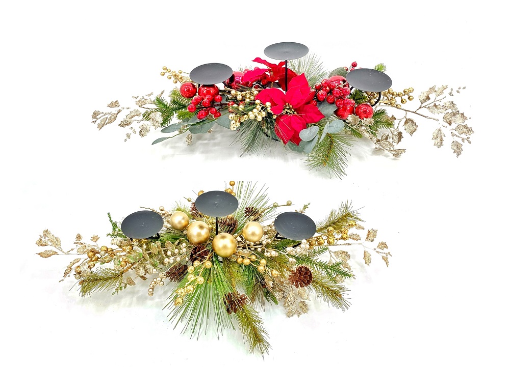 V637-XMS31061-202508260825-00 bulk 4 Elegant Red & Gold Leafy Xmas Center Piece Assort 85cm - Image 1
