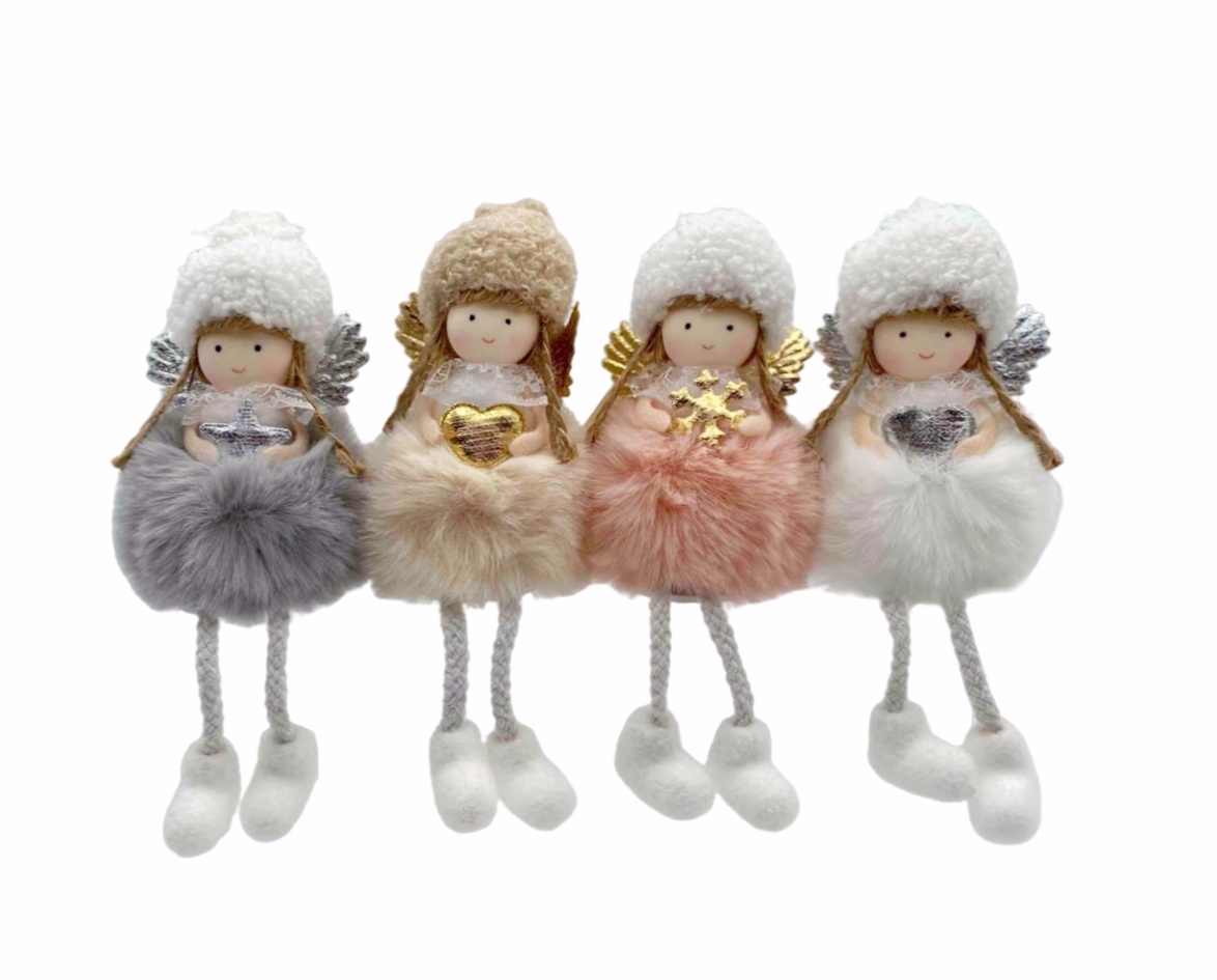 V637-XMS31209-202508260830-00 bulk 24 Xmas Sitting Furry Angel Deco Assort 19cm - Image 1