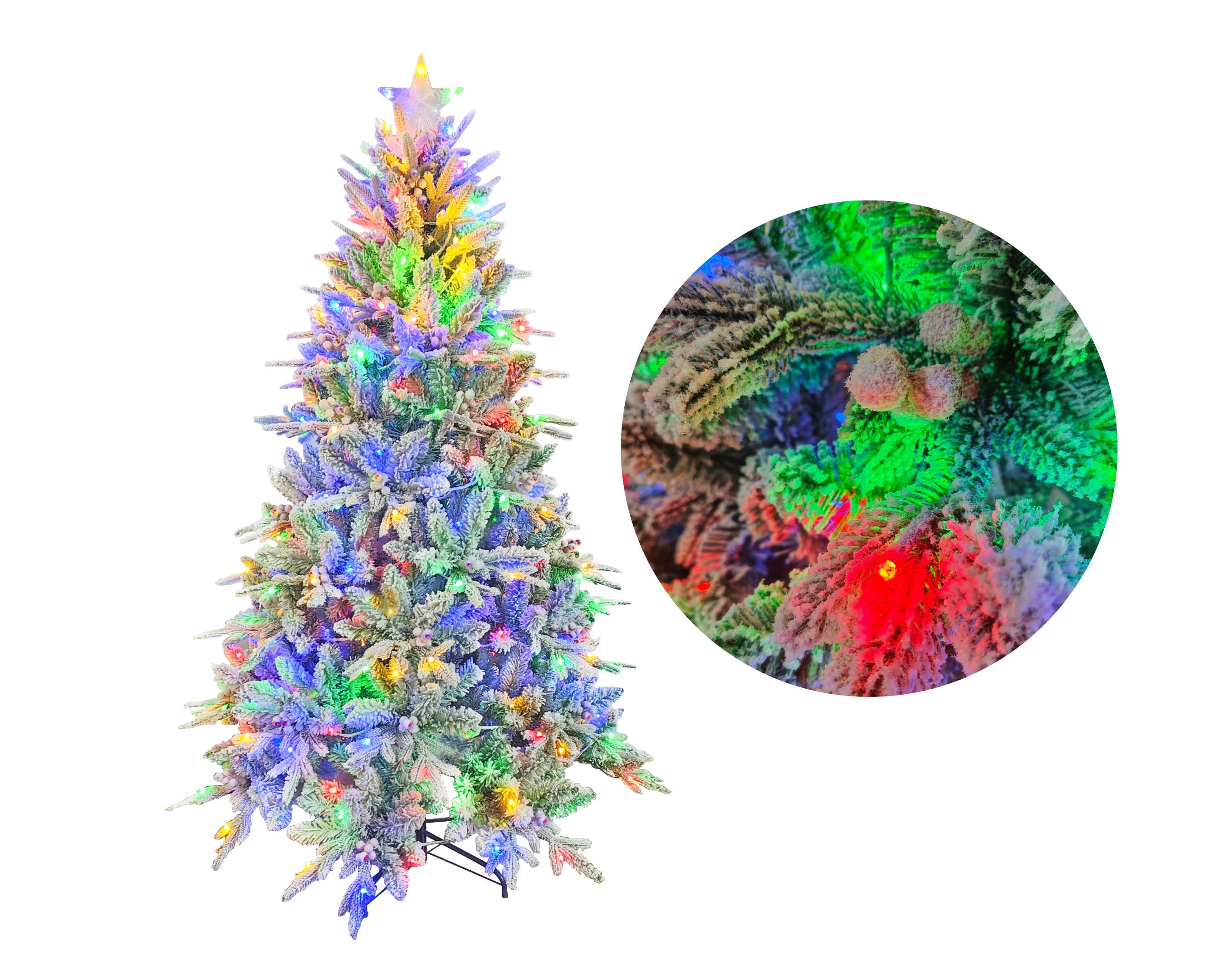 V637-XMS34313-202508260835-00 Xmas Tree Snow Flocked Light Up Colorful Led 210cm - Image 1