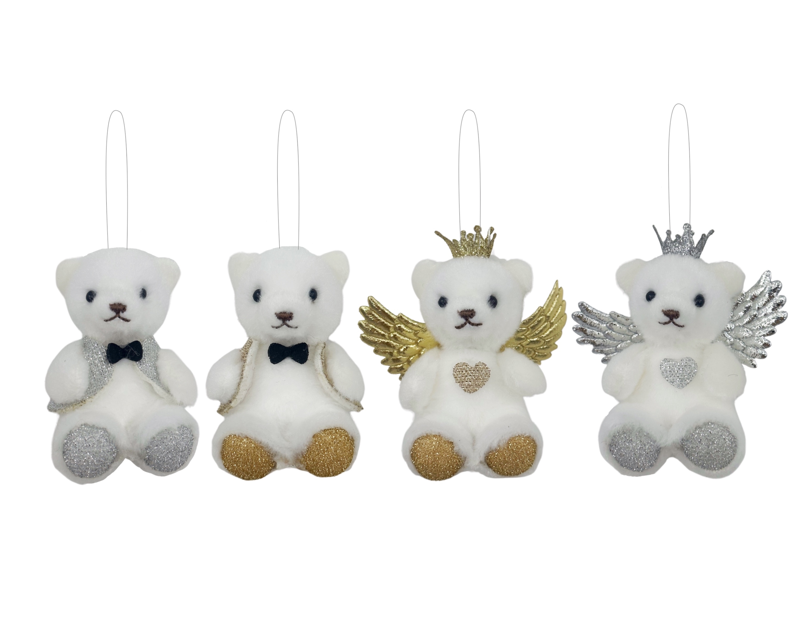 V637-XMS34609-202508260840-00 bulk 24 Xmas Gold/Silver Teddy Bear Hanging Assort 7cm - Image 1