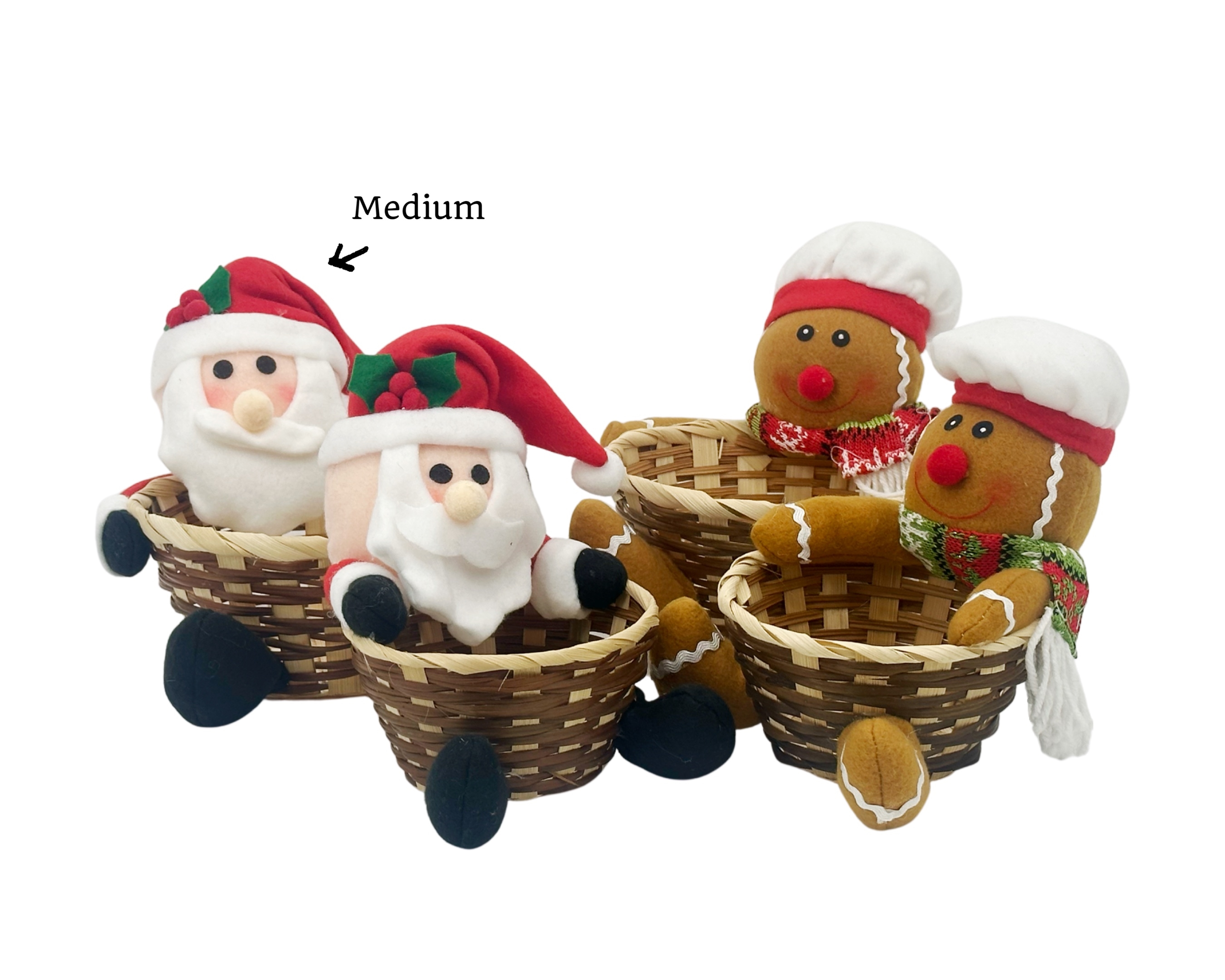 V637-XMS34645-202508260840-00 bulk 12 Xmas Gift Baskets Santa & Ginger Bread Med Assort 20cm - Image 1
