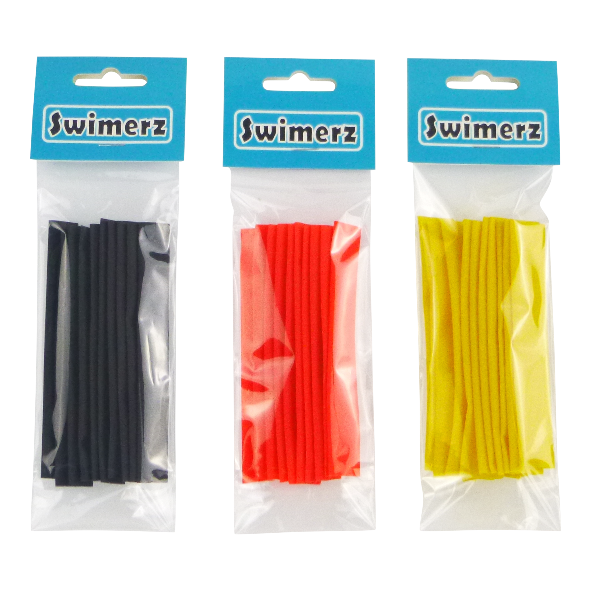 V658-93MC000400002-202507311440-00 Swimerz Assist Hook Sleeves, 8/10mm Shrink Tube, Black, Yellow & Red, 100mm. Qty 30. - Image 1
