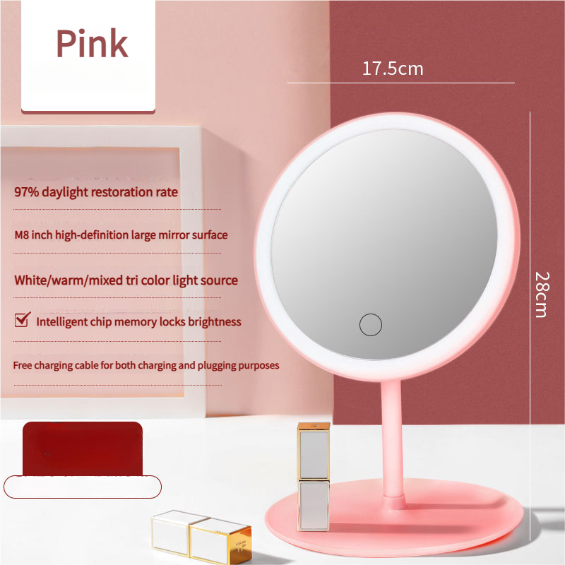V888-ELOSUNG18365-202508141630-00 3PCS LED Makeup Mirror with Lights - Portable Tabletop Vanity Mirror, INS Style, Pink - Image 1