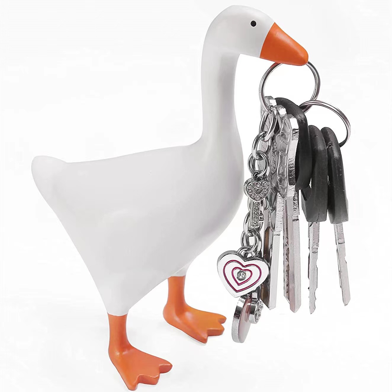 V888-ELOSUNG32857-202507070952-00 2 Pcs White and Yellow Whimsical Magnetic Goose Figurine - Novelty Key Holder & Desk Organizer - Image 1