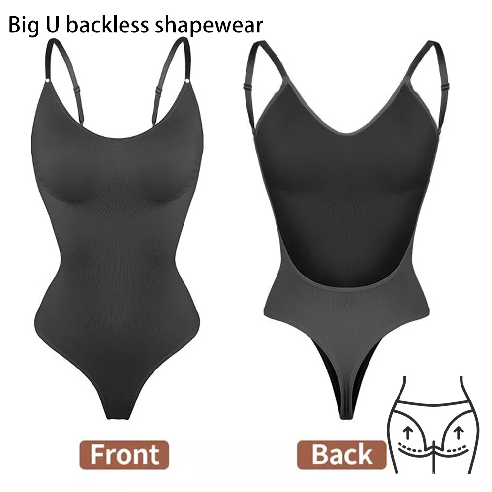V888-ELOSUNG32878-202507081110-00 2 Pcs Size XXL Black Seamless Backless Bodysuit Shapewear - Deep U-Plunge Tummy Control Thong Shaper - Image 1
