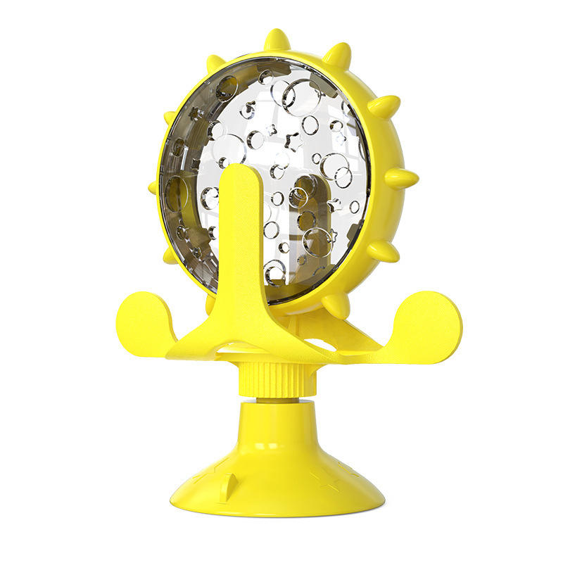 V888-ELOSUNG32921-202507151021-00 Yellow Interactive Pet Treat Dispenser - Spinning Wheel Food Puzzle Toy for Cats & Dogs with Suction Cup Base - Image 1