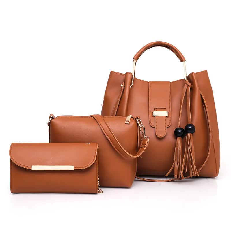 V888-ELOSUNG32992-202507180916-00 Brown Chic 3-Piece Women's Handbag Set - PU Leather Tote, Crossbody Bag & Clutch Purse - Image 1